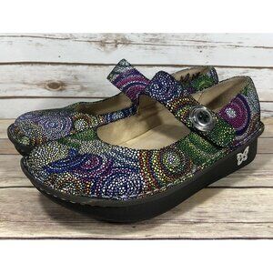 Alegria Paloma Bullseye Mary Jane Leather Shoes Womens Size 39 (8-8.5) Rainbow